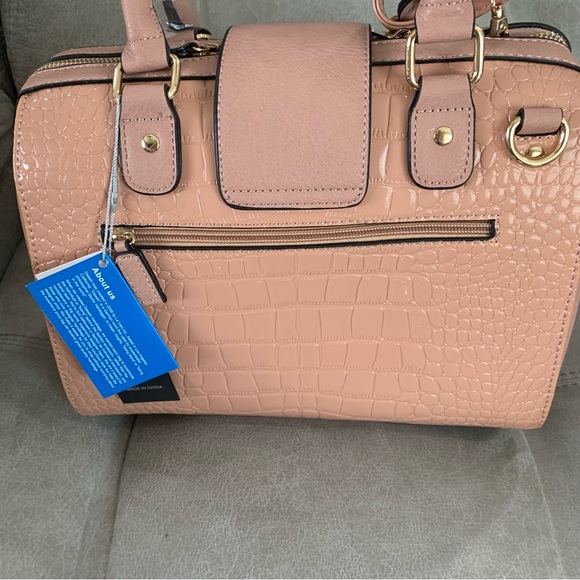 Peach Structured Satchel with Gold Accents - Picture 8 of 15